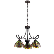Load image into Gallery viewer, RADIANCE goods Dragonfly Tiffany-style Dark Bronze 3 Light Mini Chandelier 24" Wide