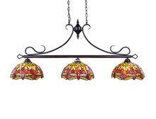 Load image into Gallery viewer, RADIANCE goods Dragonfly Tiffany-Style Dark Bronze 3 Light Island Pendant 48" Wide