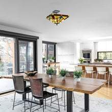 Load image into Gallery viewer, RADIANCE goods Mission Tiffany-style Blackish Bronze 2 Light Semi-Flush 14" Wide