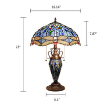Load image into Gallery viewer, RADIANCE goods Dragonfly-Style Dark Bronze 3 Light Double Lit Table Lamp 16" Wide
