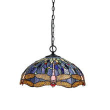 Load image into Gallery viewer, RADIANCE goods Dragonfly Tiffany-Style Dark Bronze 2 OR 3 Light Ceiling Pendant 18" Wide