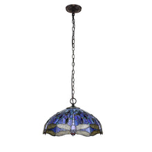 Load image into Gallery viewer, RADIANCE goods Dragonfly Tiffany-Style Dark Bronze 2 OR 3 Light Ceiling Pendant 18" Wide