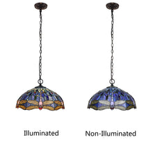 Load image into Gallery viewer, RADIANCE goods Dragonfly Tiffany-Style Dark Bronze 2 OR 3 Light Ceiling Pendant 18" Wide