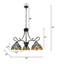 Load image into Gallery viewer, RADIANCE goods Dragonfly Tiffany-Style 3 Light Chandelier 25" Wide