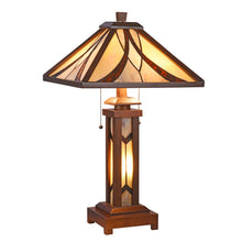Load image into Gallery viewer, RADIANCE goods Mission-Style 3 Light Double Lit Wooden Table Lamp 15" Shade
