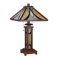 Load image into Gallery viewer, RADIANCE goods Mission-Style 3 Light Double Lit Wooden Table Lamp 15" Shade