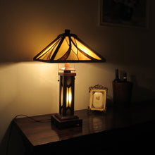 Load image into Gallery viewer, RADIANCE goods Mission-Style 3 Light Double Lit Wooden Table Lamp 15" Shade