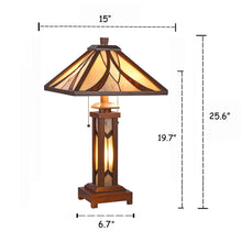Load image into Gallery viewer, RADIANCE goods Mission-Style 3 Light Double Lit Wooden Table Lamp 15" Shade