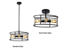 Load image into Gallery viewer, RADIANCE goods Farmhouse Matt Black 4 Light Drum Ceiling Pendant 18" Wide