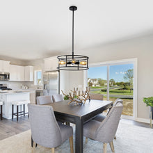 Load image into Gallery viewer, RADIANCE goods Farmhouse Matt Black 4 Light Drum Ceiling Pendant 18" Wide