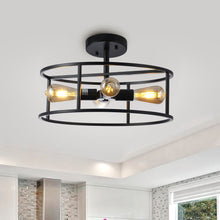 Load image into Gallery viewer, RADIANCE goods Farmhouse Matt Black 4 Light Drum Ceiling Pendant 18" Wide