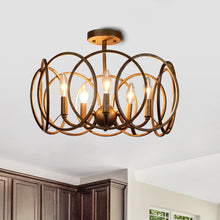 Load image into Gallery viewer, RADIANCE goods Farmhouse-Style Antique Brass 4 Light Semi-Flush Fixture 24" Wide