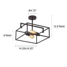 Load image into Gallery viewer, RADIANCE goods Farmhouse 2 Light Black Square Semi-Flush Ceiling Pendant 14.25" Wide