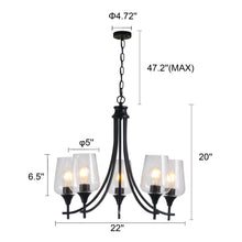 Load image into Gallery viewer, RADIANCE goods Transitional 5 Light Matt Black Up-Hanging Chandelier 21" Wide