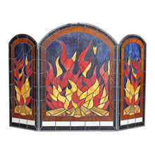 Load image into Gallery viewer, RADIANCE goods Fire 3pcs Arched Folding Stained Glass Fireplace Screen 42" Wide