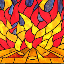 Load image into Gallery viewer, RADIANCE goods Fire 3pcs Arched Folding Stained Glass Fireplace Screen 42" Wide