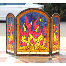 Load image into Gallery viewer, RADIANCE goods Fire 3pcs Arched Folding Stained Glass Fireplace Screen 42" Wide