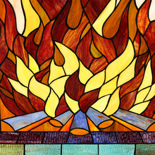 Load image into Gallery viewer, RADIANCE goods Fire 3pcs Arched Folding Stained Glass Fireplace Screen 42" Wide