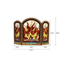 Load image into Gallery viewer, RADIANCE goods Fire 3pcs Arched Folding Stained Glass Fireplace Screen 42" Wide