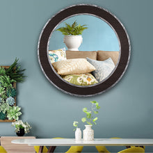 Load image into Gallery viewer, RADIANCE goods Vertical Dark Brown-Wood Finish Circle Framed Wall Mirror 30"
