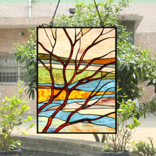 Load image into Gallery viewer, RADIANCE goods Landscape Stained Glass Window Panel 24.21"x17.52"