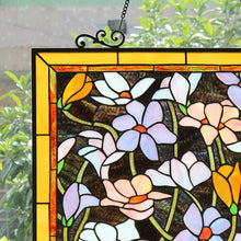Load image into Gallery viewer, RADIANCE goods Floral Design Tiffany Stained Glass Verical Hanging Window Panel 25" Tall