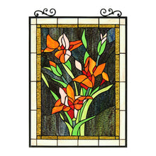 Load image into Gallery viewer, RADIANCE goods Floral Tiffany-Style Stained Glass Verical Hanging Window Panel 24" Tall