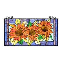 Load image into Gallery viewer, RADIANCE goods Floral Stained Glass Window Panel 30.91"x17.13"