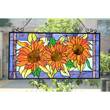 Load image into Gallery viewer, RADIANCE goods Floral Stained Glass Window Panel 30.91"x17.13"