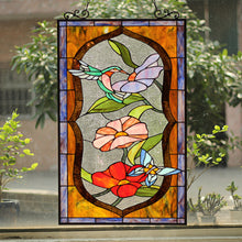 Load image into Gallery viewer, RADIANCE goods Tiffany-Style Animal/Floral Stained Glass Window Panel 31" Height
