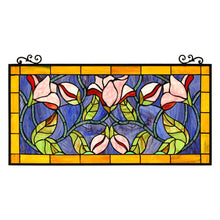 Load image into Gallery viewer, RADIANCE goods Floral Stained Glass Window Panel 33.7"x15.75"