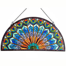 Load image into Gallery viewer, RADIANCE goods Tiffany-style Peacock Feather Glass Window Panel 35&quot;x18&quot;
