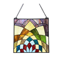 Load image into Gallery viewer, RADIANCE Goods Geometric-Style Black Finish Stained Glass Window Panel 16&quot; Tall
