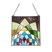 Load image into Gallery viewer, RADIANCE Goods Geometric-Style Black Finish Stained Glass Window Panel 16&quot; Tall
