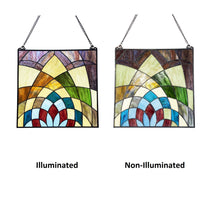 Load image into Gallery viewer, RADIANCE Goods Geometric-Style Black Finish Stained Glass Window Panel 16&quot; Tall
