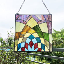 Load image into Gallery viewer, RADIANCE Goods Geometric-Style Black Finish Stained Glass Window Panel 16&quot; Tall
