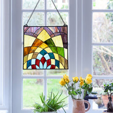 Load image into Gallery viewer, RADIANCE Goods Geometric-Style Black Finish Stained Glass Window Panel 16&quot; Tall
