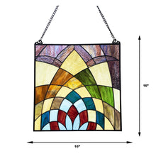 Load image into Gallery viewer, RADIANCE Goods Geometric-Style Black Finish Stained Glass Window Panel 16&quot; Tall
