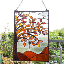 Load image into Gallery viewer, RADIANCE Goods Floral-Style Black Finish Stained Glass Window Panel 24&quot; Tall
