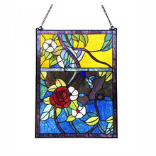 Load image into Gallery viewer, RADIANCE goods Floral-Style Black Finish Stained Glass Window Panel 24&quot; Tall
