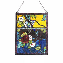 Load image into Gallery viewer, RADIANCE goods Floral-Style Black Finish Stained Glass Window Panel 24&quot; Tall
