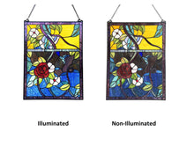 Load image into Gallery viewer, RADIANCE goods Floral-Style Black Finish Stained Glass Window Panel 24&quot; Tall
