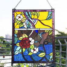 Load image into Gallery viewer, RADIANCE goods Floral-Style Black Finish Stained Glass Window Panel 24&quot; Tall
