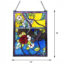 Load image into Gallery viewer, RADIANCE goods Floral-Style Black Finish Stained Glass Window Panel 24&quot; Tall
