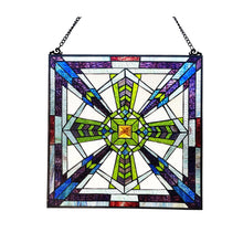 Load image into Gallery viewer, RADIANCE Goods Mission-Style Black Finish Stained Glass Window Panel 18&quot; Tall
