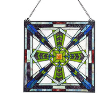 Load image into Gallery viewer, RADIANCE Goods Mission-Style Black Finish Stained Glass Window Panel 18&quot; Tall
