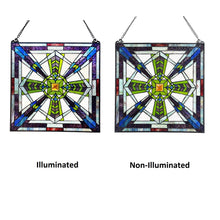 Load image into Gallery viewer, RADIANCE Goods Mission-Style Black Finish Stained Glass Window Panel 18&quot; Tall
