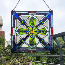 Load image into Gallery viewer, RADIANCE Goods Mission-Style Black Finish Stained Glass Window Panel 18&quot; Tall
