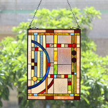 Load image into Gallery viewer, RADIANCE goods Geometric Stained Glass Window Panel 17.5&quot;x25&quot;
