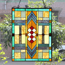 Load image into Gallery viewer, RADIANCE goods Geometric Stained Glass Window Panel 17.5&quot;x25&quot;

